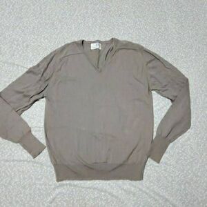 CHRISTIAN DIOR XL Combed Cotton V Neck Sweater Taupe